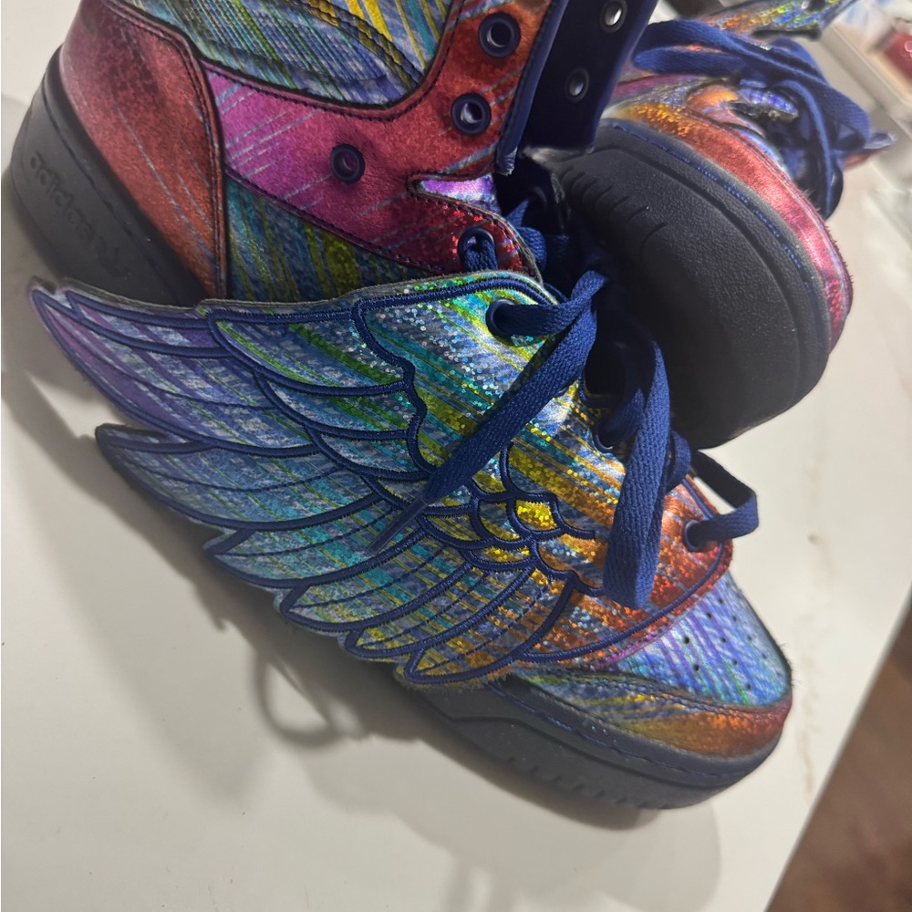 Jeremy Scott x Adidas Iridescent Blue High-Top Sneakers - Picture 2 of 7